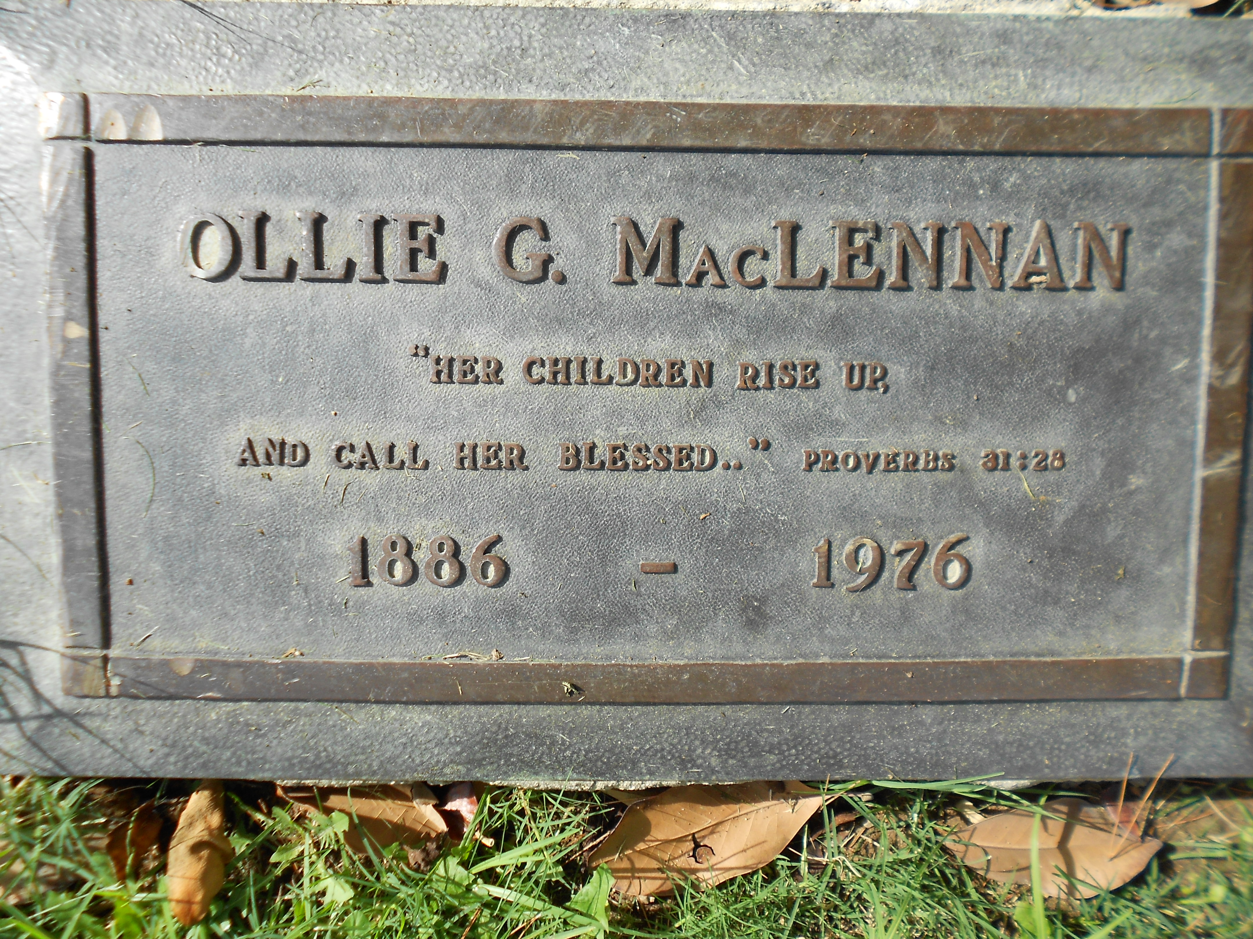 Photo of headstones/Ollie G MacLennan 1886-1976 hdstn Forest Lawn cem Hollywood CA